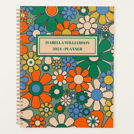 Groovy Retro Floral 60s 70s Patroon Gepersonalisee Planner (Voorkant)