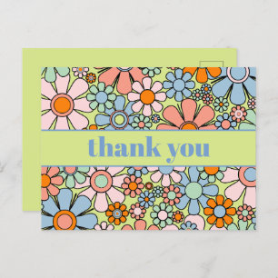 Groovy Retro Floral Colorful 60s 70s Dank u Briefkaart