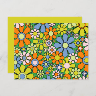 Groovy Retro Floral Colorful 60s 70s Pattern Briefkaart