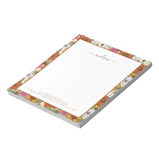 Groovy Retro Floral & de Naam van het BedrijfsManu Notitieblok (Linkerzijde)