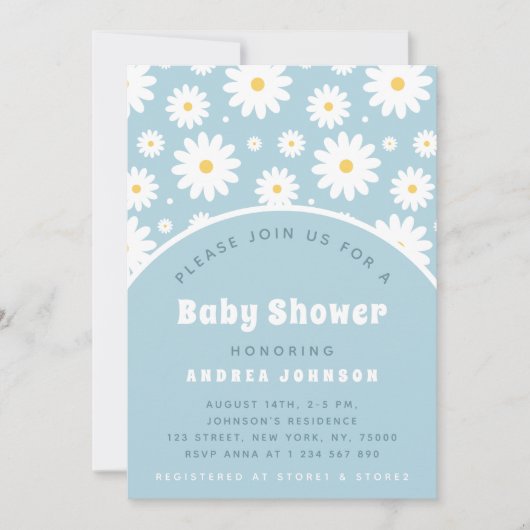 Groovy Retro Floral Dusty Blue Daisy Baby shower Kaart (Voorkant)