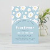 Groovy Retro Floral Dusty Blue Daisy Baby shower Kaart (Staand voorkant)