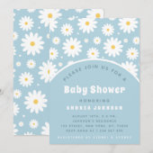 Groovy Retro Floral Dusty Blue Daisy Baby shower Kaart (Voorkant / Achterkant)