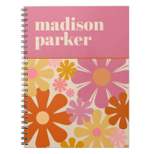 Groovy Retro Floral gepersonaliseerde jaren 60 est Notitieboek