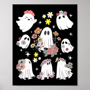 Groovy Retro Floral Ghost Hippie Schattige Hallowe Poster