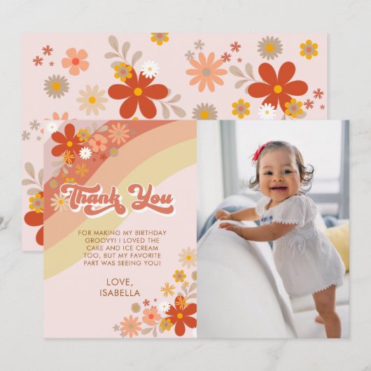 Groovy Retro Floral - Hartelijk dank Bedankkaart (Voorkant / Achterkant)