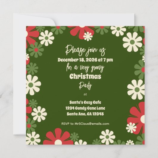 Groovy Retro Floral kerstfeest Kaart (Achterkant)