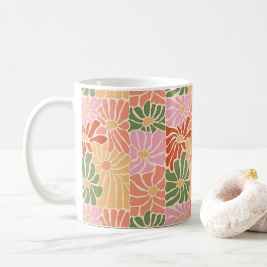 Groovy Retro Floral Koffiemok (Met donut)
