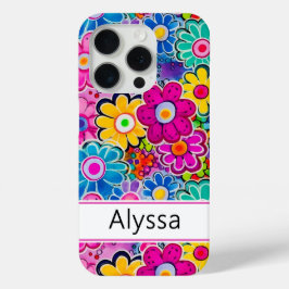 Groovy Retro Floral Personalized iPhone 15 Pro Case