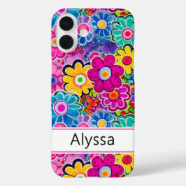 Groovy Retro Floral Personalized iPhone 16 Plus Hoesje