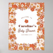 Groovy Retro Floral Roze Sinaasappel Baby shower t Poster (Voorkant)