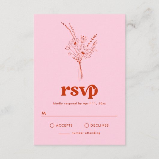 Groovy Retro Floral RSVP-kaart Informatiekaartje (Voorkant)