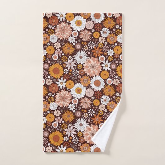 Groovy Retro Flower Garden Pattern Bad Handdoek (Handdoek)