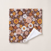 Groovy Retro Flower Garden Pattern Bad Handdoek (Wasdoekje)