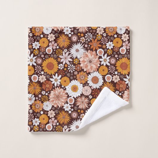 Groovy Retro Flower Garden Pattern Bad Handdoek (Wasdoekje)