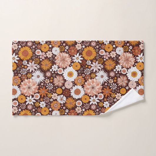 Groovy Retro Flower Garden Pattern Bad Handdoek (Handdoek)