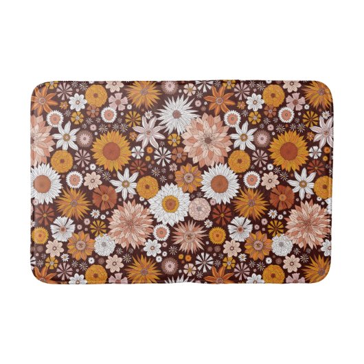 Groovy Retro Flower Garden Pattern Badmat (Voorkant)