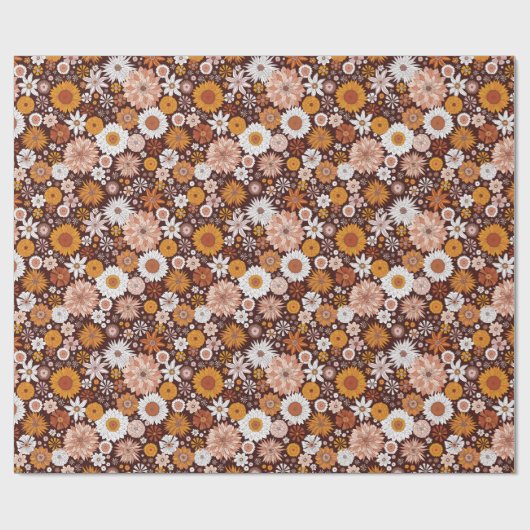 Groovy Retro Flower Garden Pattern Cadeaupapier (Vlak)