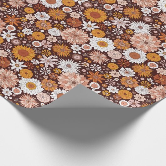 Groovy Retro Flower Garden Pattern Cadeaupapier (Hoek)