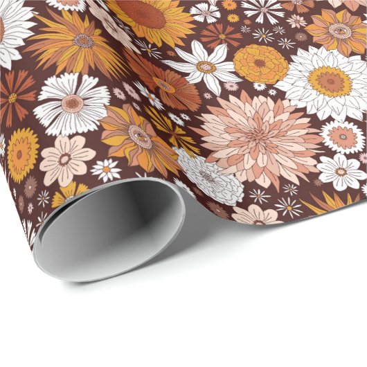 Groovy Retro Flower Garden Pattern Cadeaupapier (Rol Hoek)
