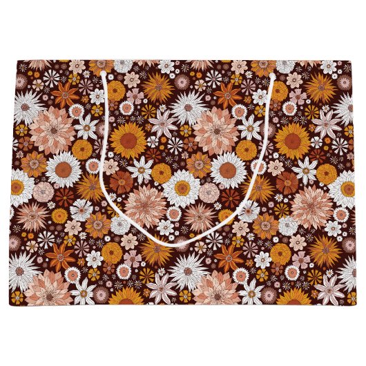 Groovy Retro Flower Garden Pattern Groot Cadeauzakje (Voorkant)