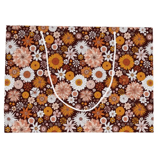 Groovy Retro Flower Garden Pattern Groot Cadeauzakje (Achterkant)