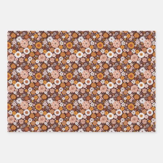 Groovy Retro Flower Garden Pattern Inpakpapier Vel (Voorkant 2)