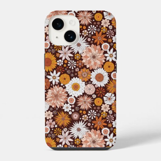 Groovy Retro Flower Garden Pattern iPhone Hoesje (Achterkant)