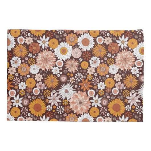 Groovy Retro Flower Garden Pattern Kussensloop (Achterkant)