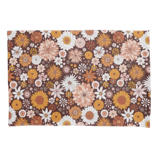 Groovy Retro Flower Garden Pattern Kussensloop (Voorkant)