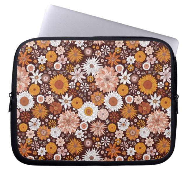 Groovy Retro Flower Garden Pattern Laptop Sleeve (Voorkant)
