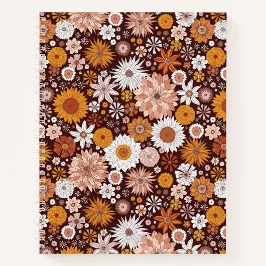 Groovy Retro Flower Garden Pattern Notitieboek (Voorkant)