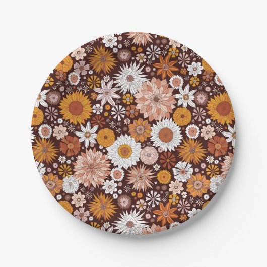 Groovy Retro Flower Garden Pattern Papieren Bordje (Voorkant)