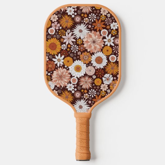 Groovy Retro Flower Garden Pattern Pickleball Paddle (Voorkant)