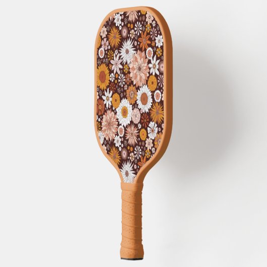 Groovy Retro Flower Garden Pattern Pickleball Paddle (Links)