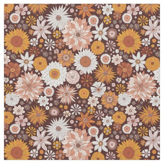 Groovy Retro Flower Garden Pattern Stof (Close Up)