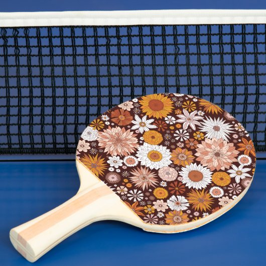 Groovy Retro Flower Garden Pattern Tafeltennisbatje (Insitu)