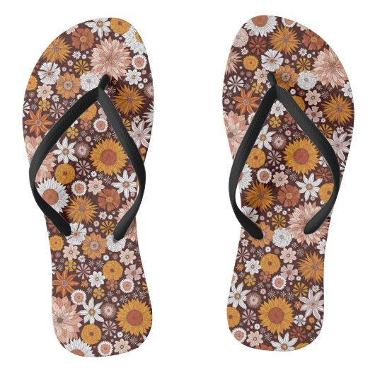 Groovy Retro Flower Garden Pattern Teenslippers (Voetbed)