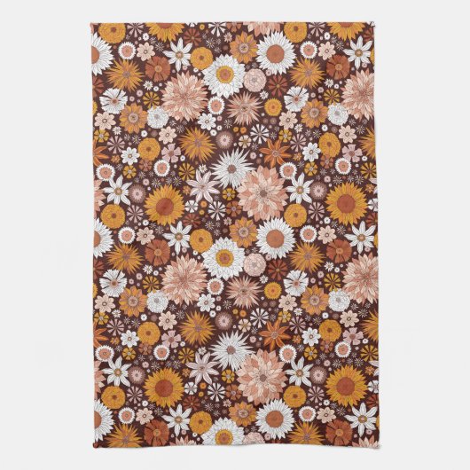 Groovy Retro Flower Garden Pattern Theedoek (Verticaal)