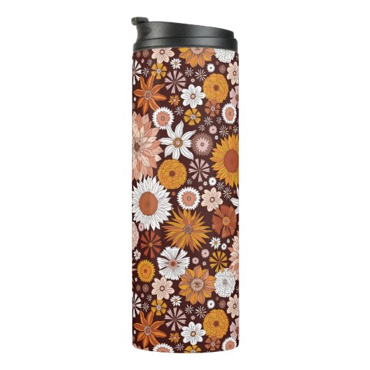 Groovy Retro Flower Garden Pattern Thermosbeker (Geroteerd rechts)
