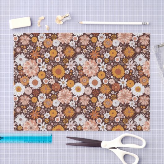 Groovy Retro Flower Garden Pattern Tissuepapier (Craft)