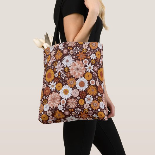 Groovy Retro Flower Garden Pattern Tote Bag (Dichtbij)