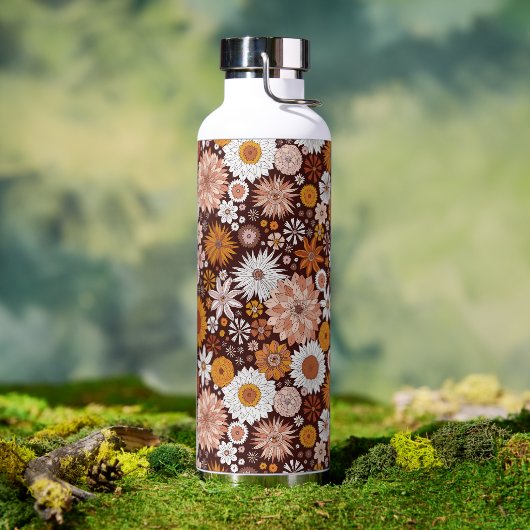 Groovy Retro Flower Garden Pattern Waterfles (Buiten)