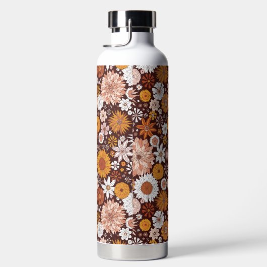 Groovy Retro Flower Garden Pattern Waterfles (Rechts)