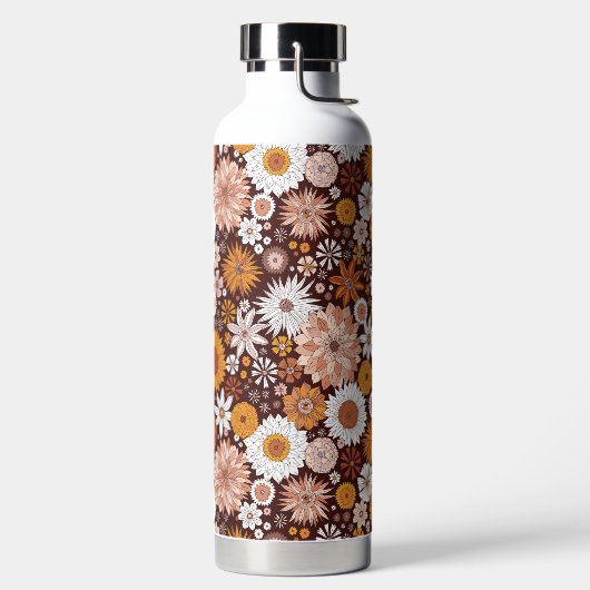 Groovy Retro Flower Garden Pattern Waterfles (Links)