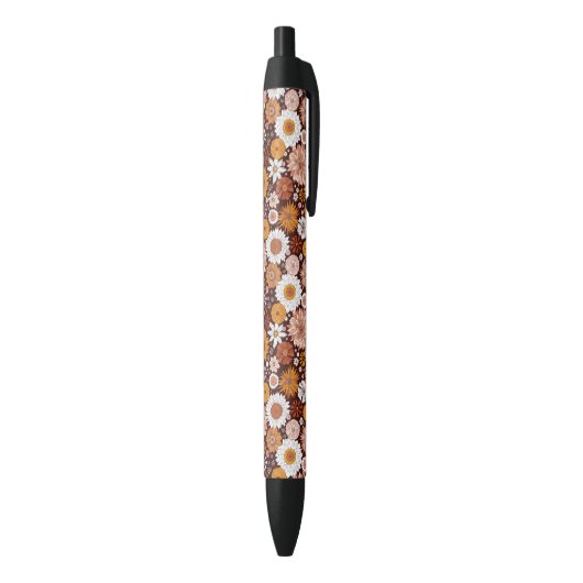 Groovy Retro Flower Garden Pattern Zwarte Inkt Pen (Achterkant (Verticaal))