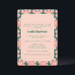 Groovy Retro Flower Peace roze Green Bat Mitzvah Kaart<br><div class="desc">Groovy Retro Flower Peace Pink and Green Bat Mitzvah Invitation</div>