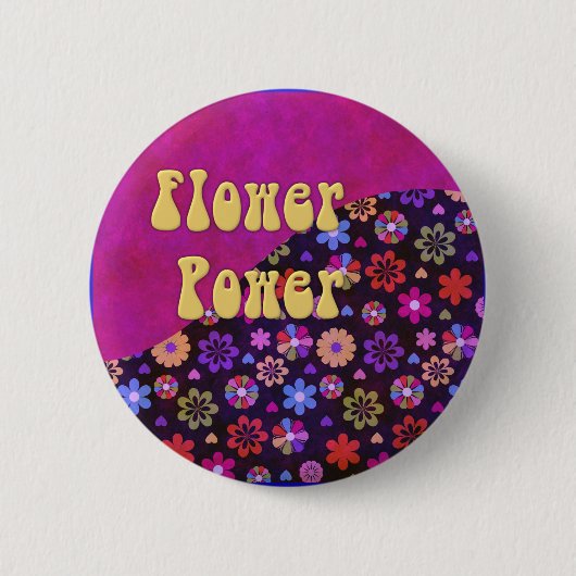 Groovy Retro Flower Power 60s 70s Ronde Button 5,7 Cm (Voorkant)