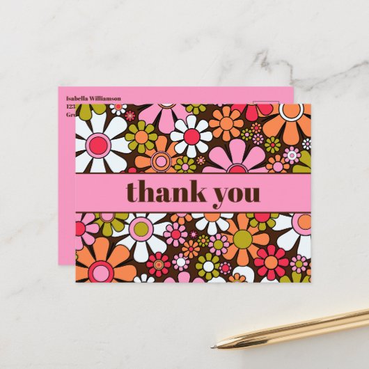 Groovy Retro Flower Power Dank je Briefkaart (Voorkant / Achterkant in situ)
