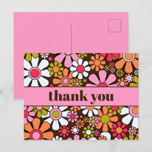 Groovy Retro Flower Power Dank je Briefkaart
